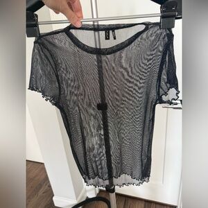 Urban Outfitters Sheer Black Mesh Top with Silver reflective thread